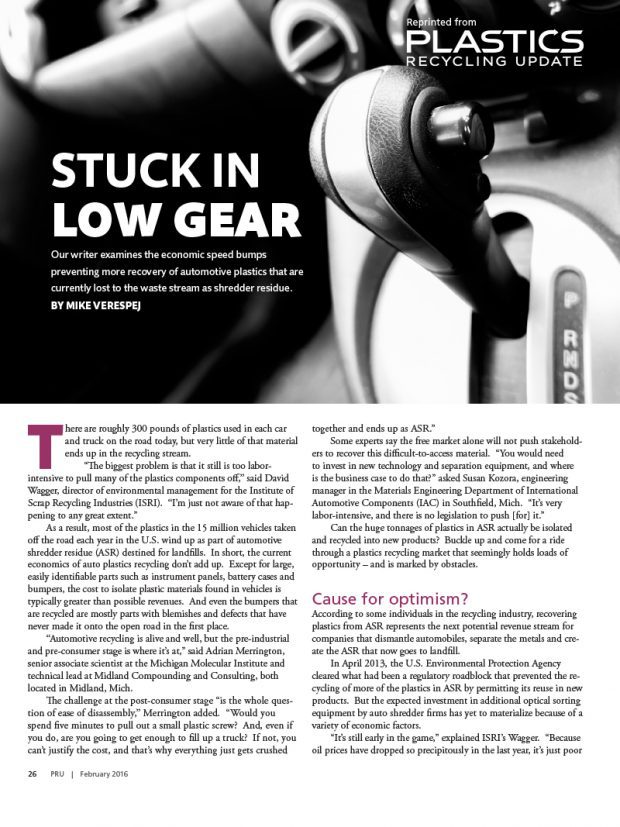 Latest news stories from Plastics Recycling Update: Slideshow: Stuck in low gear, by Mike Verespej